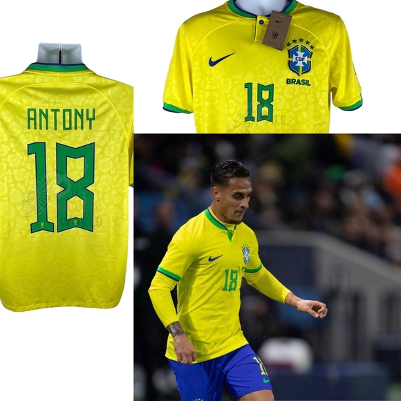 New World Cup QATAR 2022 BRAZIL Antony #18 Home Mens Soccer Jersey - Picture 1 of 7